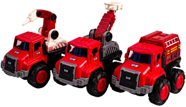 Brannbiler i metall med treghetsmotor 3 ass.