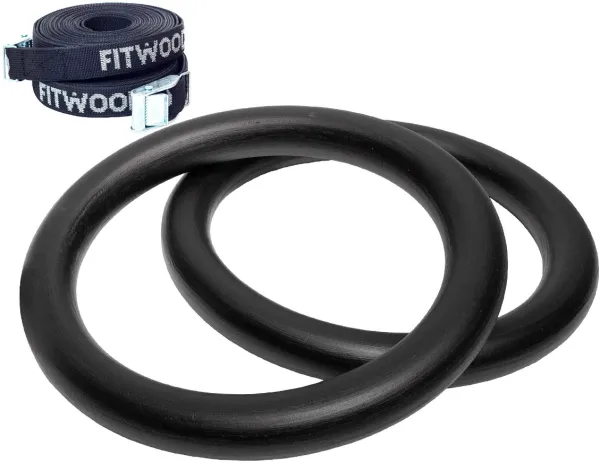 FitWood ULPU Gymnastikkringer 28mm - Svart overflate / Svart Stropp